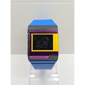 Diesel DZ7151 Digital Quartz Watch Rainbow Bezel Blue Silicone Strap New Battery